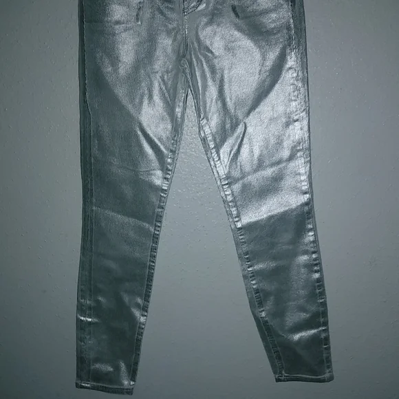 silver cigarette pants J. Brand Alana 25 Y2K High Rise Silver Messaline Cigarette Pants